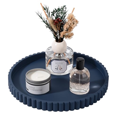 Round Bathroom Tray Perfume Organizer Coffee Table Decor, 10" Dark Blue - color: Dark Blue, size: 10"