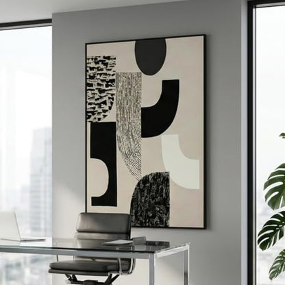 QKF Wabi Sabi Abstract 3D Texture Black Aluminum Frame Canvas Wall Art - color: Beige & Charcoal