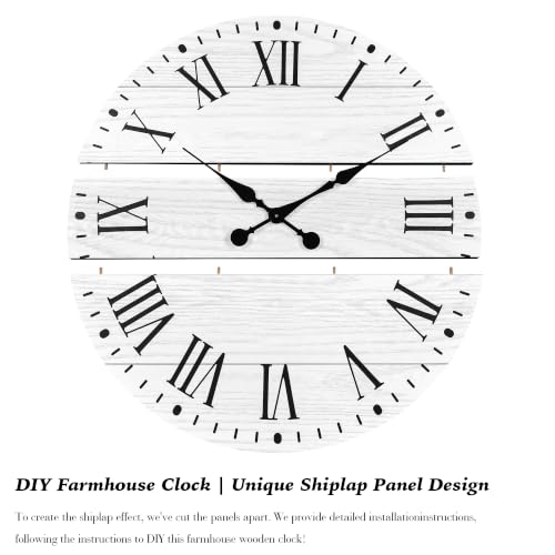 Large Wall Clock with Roman Numeral, 24” Shiplap Farmhouse Clock - color: White, size: 24 Inch