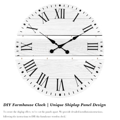 Large Wall Clock with Roman Numeral, 24” Shiplap Farmhouse Clock - color: White, size: 24 Inch