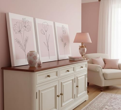 LAJDXSX 3 Pieces Minimalism Botanical Canvas Wall Art - color: Pink Flowers, size: 12x16in-Canvas