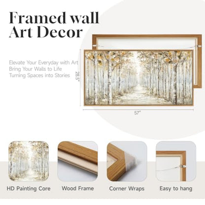 Framed Birch Tree Forest Landscape Wall Art for Living Room, 60x30 Inch - color: Brown White
