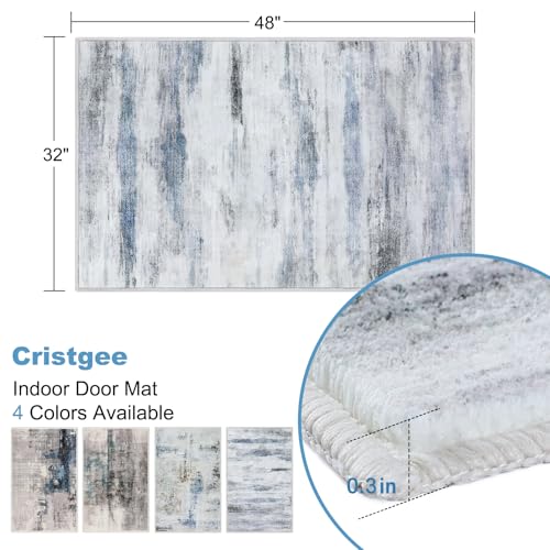 CRISTGEE Door Mat, Faux Wool Front Indoor Door Mat 32 x 48, Blue Washable - color: Water Wave Blue, size: 2'8" x 4' (Rectangular)