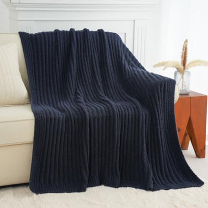 Battilo Navy Blue Throw Blanket for Couch, Cozy Knit Navy Throws, 60"x80" - color: Navy, size: 60"x80"