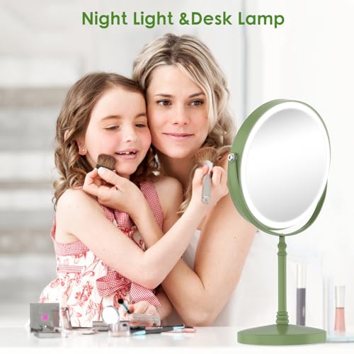 DEIOVWXS Makeup Mirror, Rechargeable Vanity Mirror with 3 Lights, 1X/10X - color: Green