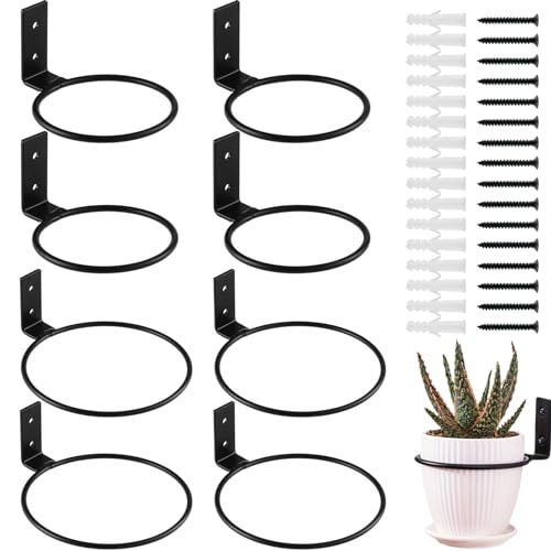 8-Pack 4/6 Inch Flower Pot Holder Ring Wall Mounted Metal Flower Pot Hangers Wall Hanger Bracket Rings Black Planter Bracket for Home, Garden, Indoor Outdoor Pots - size: 4''/6''