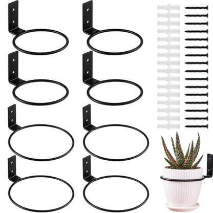 8-Pack 4/6 Inch Flower Pot Holder Ring Wall Mounted Metal Flower Pot Hangers Wall Hanger Bracket Rings Black Planter Bracket for Home, Garden, Indoor Outdoor Pots - size: 4''/6''