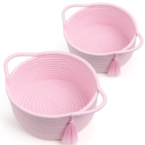 Small Gift Basket Empty to Fill, 2 Pack, Mini Woven Basket, Pink - color: Pastel Pink, size: 2 Pack