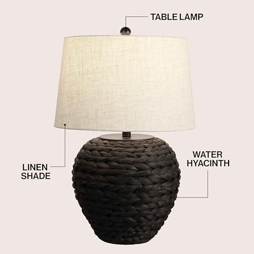 JONATHAN Y Alaro Table Lamp Woven Water Hyacinth Basket 24.5", Black - color: Black