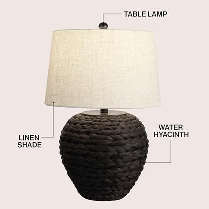 JONATHAN Y Alaro Table Lamp Woven Water Hyacinth Basket 24.5", Black - color: Black
