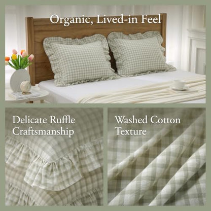 Mywinlle Gingham Ruffle Throw Pillow Shams, Muted Sage Green, 18"x18" - color: Muted Sage Green Gingham, size: 18" x 18" (Pack of 2)