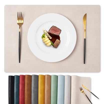 MOSAYT Vinyl Faux Leather Placemats, Set of 6, Beige - color: Beige