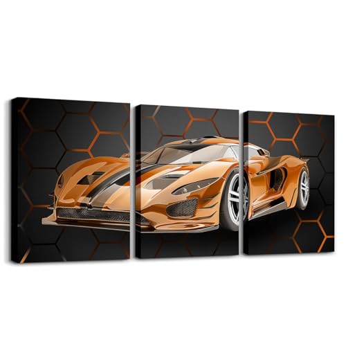 Feelyou Race Car Wall Art 12" x 16" x 3 - color: Orange