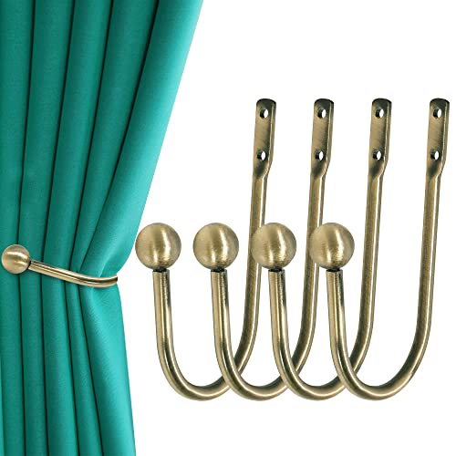 Curtain Holdback, 4 Pcs Wall Mounted Drapery Tiebacks with Screws, Brass - color: 4 Pcs, Brass