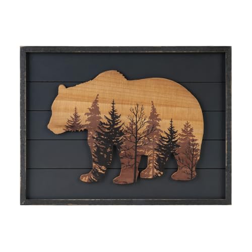 NIKKY HOME Cute Bear in The Forest Woodland Decorative Wood Framed Wall Art Prints Cabin Decor, 16" x 12", Dark Slate Grey - color: Bear, size: 16"L x 12"W