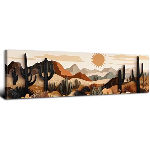 Cactus Wall Art Boho Desert Wall Decor for Living Room Mid Century Modern Beige Minimalist Geometric Picture Abstract Mexican Botanical Mountain Sun Neutral Artwork Bedroom Office Home Decoration 14x48 - color: Boho Cactus