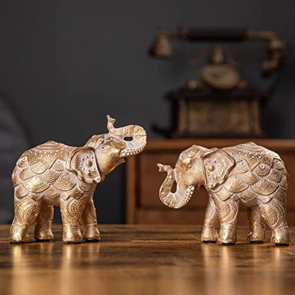 Small Elephant Statues Gold Home Decor Elephant Figurines with Trunk Up - color: Gold