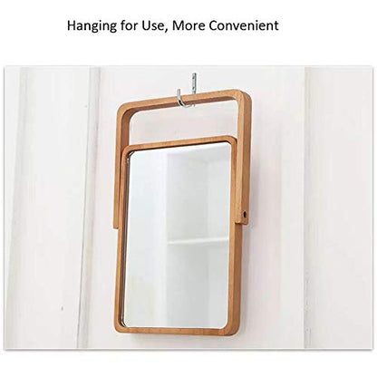 Rectangle Standing Vanity Makeup Mirror, Wood Frame, 10.2"L x 7.3"W, Modern Style, Tabletop Mount, Bathroom & Home Decor