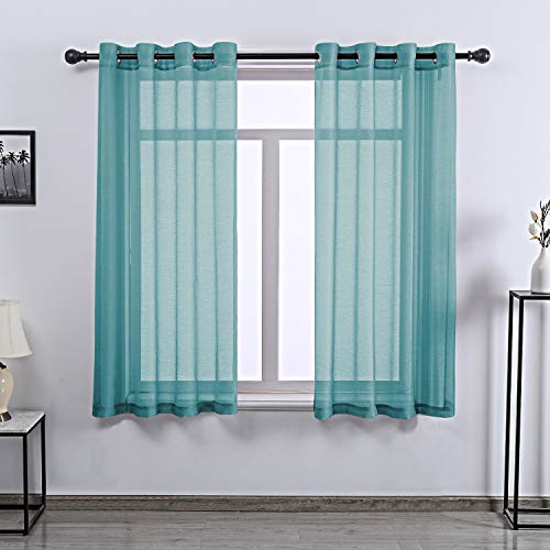 Teal Curtains Sheer 63 Inch Length for Bedroom - Grommet Voile Drapes Window Sheer Curtain Panel for Bedroom Girls Room,52 X 63 Inches Long - color: Teal, size: 52"W x 63"L (Pack of 2)