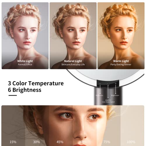 AMIRO 9"LED Makeup Mirror with 10X Magnification,3Colors&6 Brightness,Black - color: Black