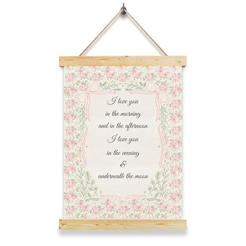 Heartfelt Nursery Wall Decor for Girls, I Love You in the Morning and in the Afternoon Sign, Playroom Baby RoomDecoration, First Birthday Newborn Gifts, Cute Quote Painting for Children's Space - color: pink2