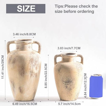 Ceramic Flower Vase, 11.41 Inch Tall Farmhouse Vase with Handles - color: 103-11.4in