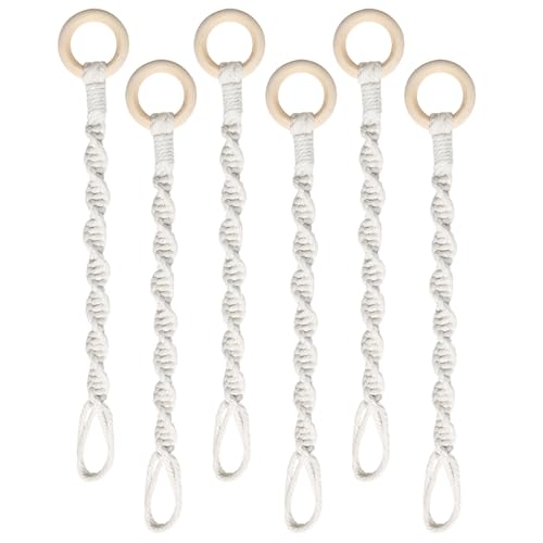 6 Pack Adjustable Macrame Plant Hanger Extenders Connectable Rope Hanging Plant Extender Handmade Woven Hanging Basket Extension with Wooden Ring for Indoor Outdoor Plant Pot Holder (Style 1, 6) - style: Style 1