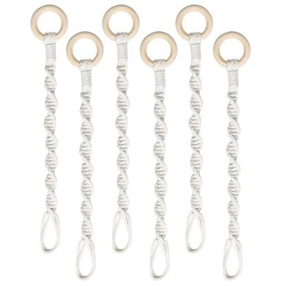 6 Pack Adjustable Macrame Plant Hanger Extenders Connectable Rope Hanging Plant Extender Handmade Woven Hanging Basket Extension with Wooden Ring for Indoor Outdoor Plant Pot Holder (Style 1, 6) - style: Style 1