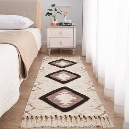 Boho Runner Rug 2'x4.3', Washable Hallway Rug Runner Non Slip Rubber Backed, Kitchen Farmhouse Area Rug Floor Mat with Tassels, Tufted Woven Cotton Entryway Carpet, Brown - color: Brown, size: 2' x 4'3" (Runner)