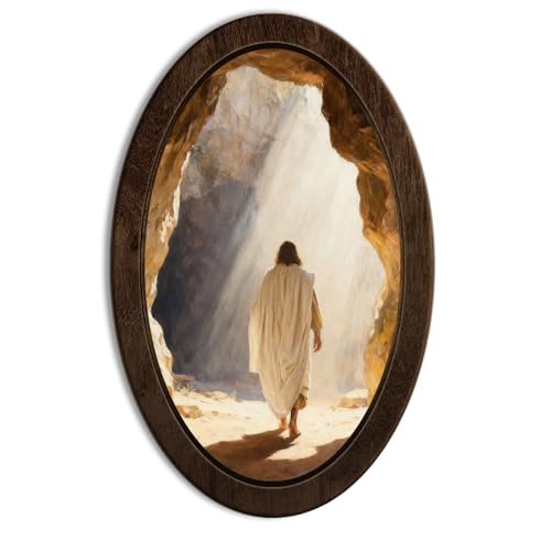 YZSLA Christian Wall Art Decor,Empty Tomb Easter Framed Oval Wall Art - color: Jesus-3