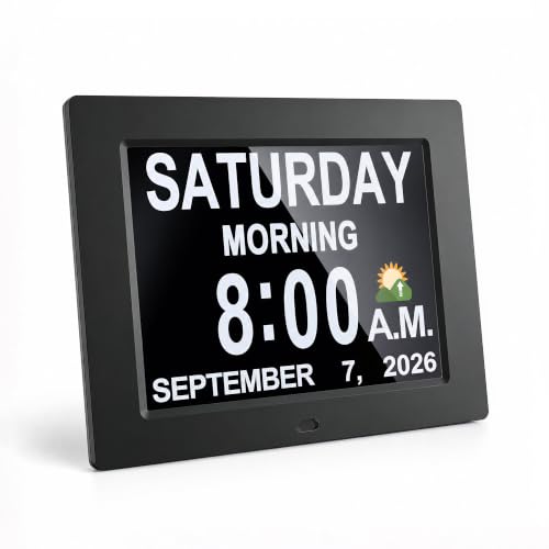 JALL 7" Large Digital Calendar Day Clock for Seniors 2026 - Easy to Read Alzheimer's Dementia Memory Loss Clock for Elderly with IPS Wide Angle，Day & Date, 12 Custom Alarms & Auto-Dimming, Black - color: Black, size: 7''