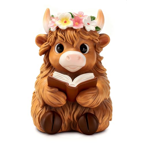 Highland Cow Figurines for Home Office Bookshelf Desk Decor Gifts