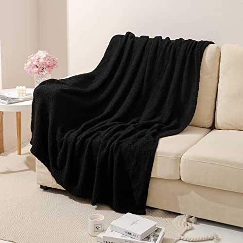 bearberry Knit Throw Blanket 40x50 Black Super Soft Plush for Couch - color: Black, size: Kids(40″x50″)