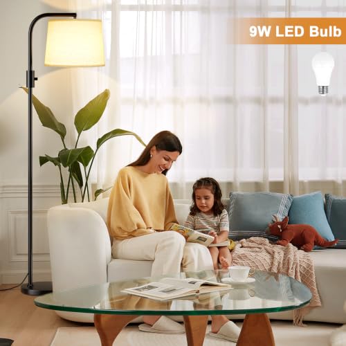 Ambimall Arc Floor Lamp for Living Room with Rotary Switch, Linen Shade - color: A:Black and Linen Beige