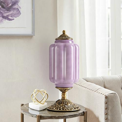 Milk Glass Table Lamp, Touch Control with USB Charging Port Vintage Bedside Desk Lamp Stepless Dimming for Bedroom Living Room Nightstand Led Bulbs Included （Purple）
