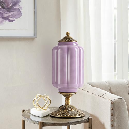 Milk Glass Table Lamp, Touch Control with USB Charging Port Vintage Bedside Desk Lamp Stepless Dimming for Bedroom Living Room Nightstand Led Bulbs Included （Purple）