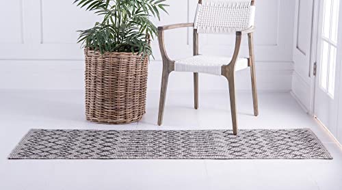 Unique Loom Outdoor Trellis Collection Area Rug - Tribal Trellis (2' x 8' Runner, Gray/ Black) - color: Gray/Black, size: 2' x 8' (Runner)