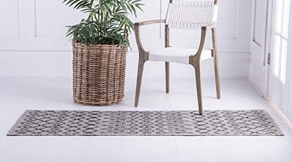 Unique Loom Outdoor Trellis Collection Area Rug - Tribal Trellis (2' x 8' Runner, Gray/ Black) - color: Gray/Black, size: 2' x 8' (Runner)