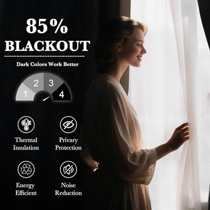 Black Blackout Curtains with White Sheer Overlay for Bedroom/Living Room - color: Black, size: 52"W x 63"L (Pack of 2)