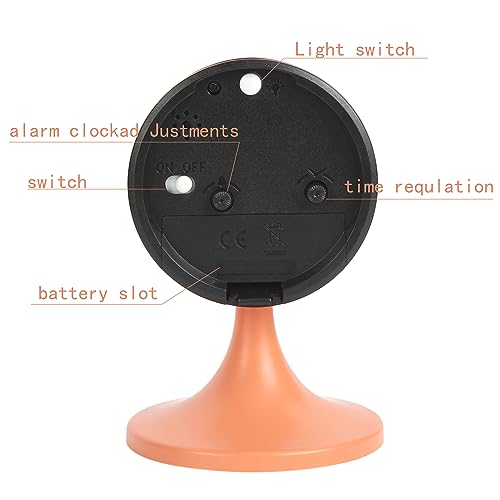 3" Round Quartz Analog Metal Alarm Clock Silent Non Ticking Desk Clock | Small Bedside Table Clock with Stand Bedroom Home Office Battery Operated (batteries not included) - color: Orange