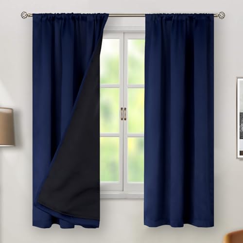 BGment Navy Blue 100% Blackout Curtains 63 Inch Length with Insulated Liner - color: Navy Blue, size: 38"W x 63"L (Pack of 2)