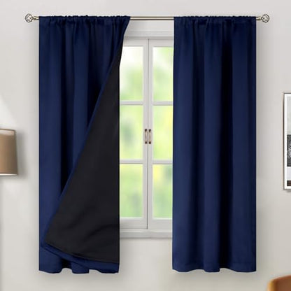 BGment Navy Blue 100% Blackout Curtains 63 Inch Length with Insulated Liner - color: Navy Blue, size: 38"W x 63"L (Pack of 2)