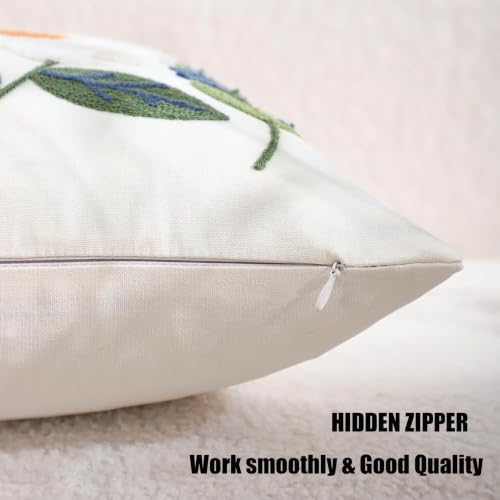 Embroidered Throw Pillow Covers 18x18 Pack of 2 Green Leaves Daisy - color: White Daisy