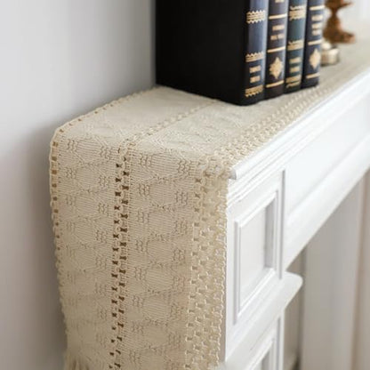 Simple&Opulence Boho Macrame 100% Cotton Table Runner - 12 x 60 Inch, Woven Farmhouse Table Runner with Fringed Edges for Bohemian Rustic Wedding, Bridal Shower, Dinner （White） - size: 12"x60", style: Cotton /white
