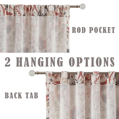 Kayne Studio Navy Red Jacobean Floral Rod Pocket Semi Sheer Curtains 90Inch - color: Navy Red, size: 52"W x 90"L (Pack of 2)