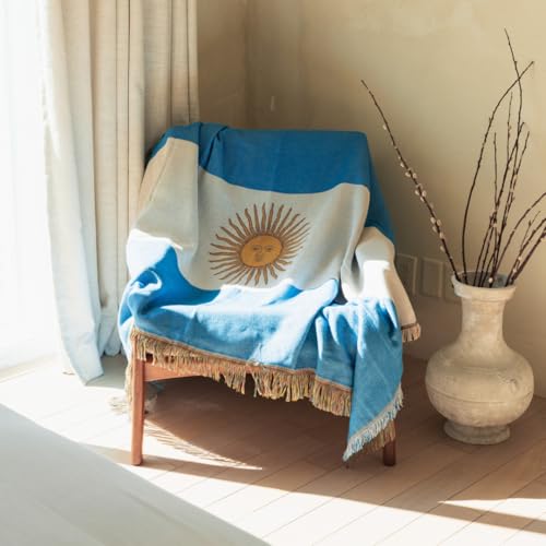 Argentina Flag Woven Throw Blanket | Lightweight Cotton Blend | 70x50 Inches | Multipurpose Blanket for Bed, Sofa, Picnic, Beach, Tapestry, Decor or Gift - color: Argentina