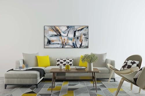 Yihui Arts Hand Painted Framed Abstract Canvas Wall Painting with Gold Foil - color: Framed Abstract Pictured, size: 32"L x 16"W