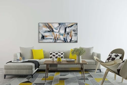 Yihui Arts Hand Painted Framed Abstract Canvas Wall Painting with Gold Foil - color: Framed Abstract Pictured, size: 32"L x 16"W