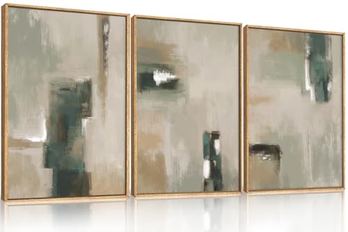 Large Abstract Green Brown Framed Canvas Wall Art,Modern Brush Stoke Wall Decor,Neutral Beige Grey Painting,Rustic Minimalist Artwork for Living Room,Bedroom,Dining Room,Office -24"x36"x3 - color: Abstract Green Brown Wall Art, size: 36"L x 24"W