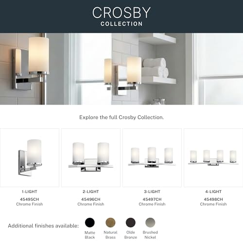 Kichler Crosby 3-Light Bathroom Vanity Light, Chrome - color: Chrome, size: 3 Light, style: Satin Etched Cased Opal Glass